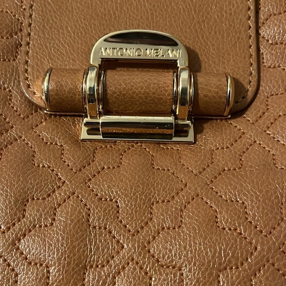 Antonio Melani Brown Leather Gold hardware double handle purse - Picture 3 of 16